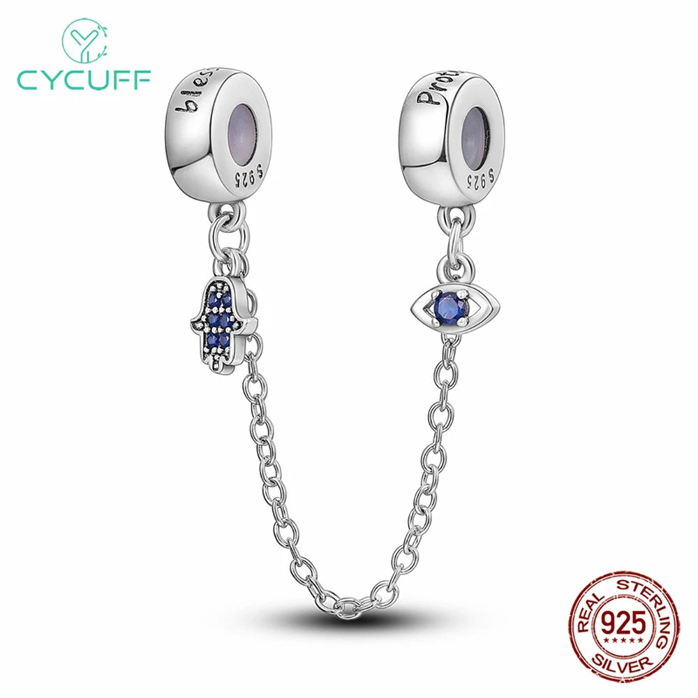 CYCUFF Real 925 Sterling Silver Stars & Moon Sunflower Safety Chains Spacer Beads Charms Fit 925 Original Bracelets DIY Jewelry