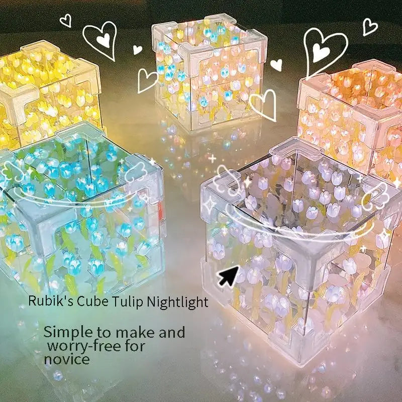 1pcs Handmade DIY Flower Cube Tulip Stereo Night Light Material Package for Girlfriend Couple Birthday Gift