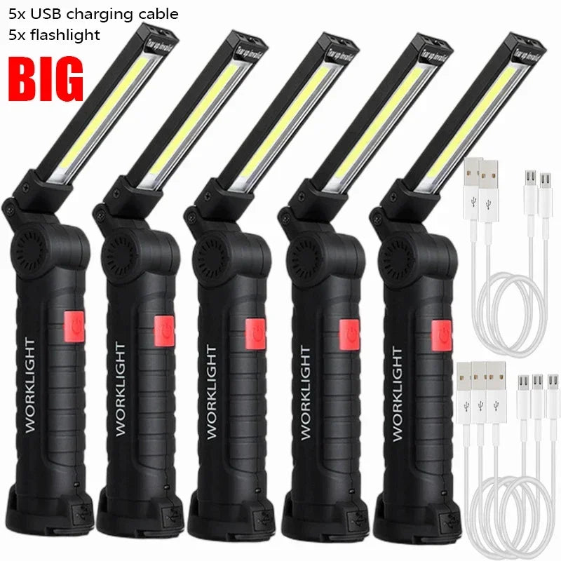 New Portable COB LED Flashlight USB Rechargeable Work Light Magnetic Lanterna Hanging Lamp with Built-in Battery Camping Torch