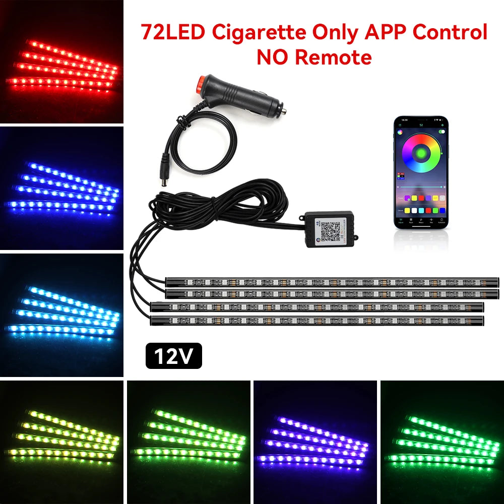 Car Led Foot Ambient With USB Cigarette Lighter Backlight Music Control App RGB Auto Interior Decorative Atmosphere Lights