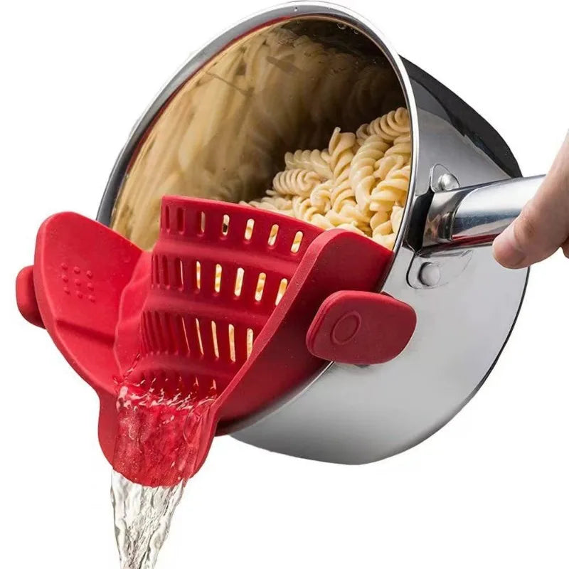 Universal Silicone Clip on Pan Pot Strainer Anti Spill Pasta Pot Strainer Food Grade Fruit Colander for Pasta Fruit Vegetable