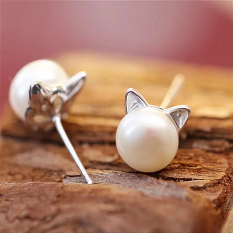 Fashion Earings Jewelry Silver Color Small Pearl Cat Stud Earrings for Women Girls Summer Daisy Flower Earring Pendientes