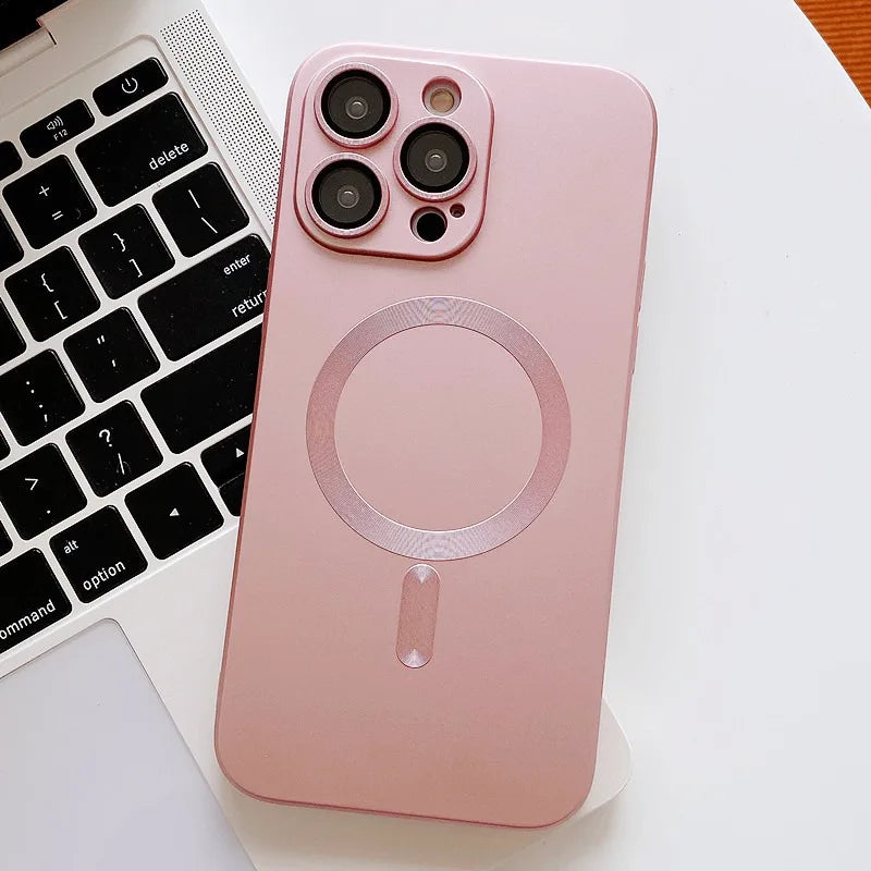 Luxury For iPhone 15 11 13 12 14 Pro Max Plus With Magsafe Wireless Charging Case Magnetic Phone Case Lens Protector Matte Cover