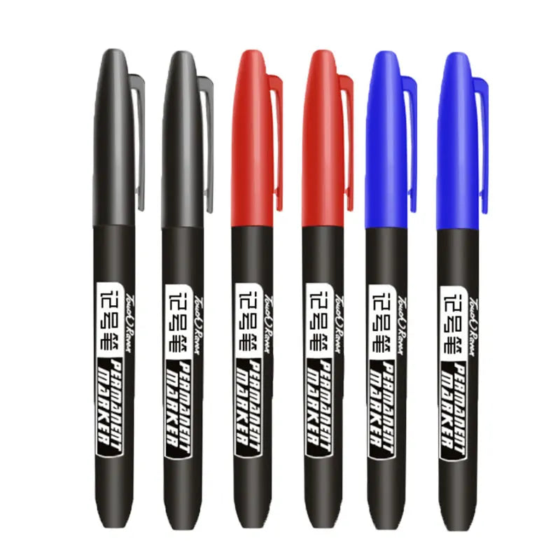 6 PCS Permanent Marker Pen Manga Drawing Markers Black Blue Red Waterproof Ink Sketch Pens Stationery Art School Supplies