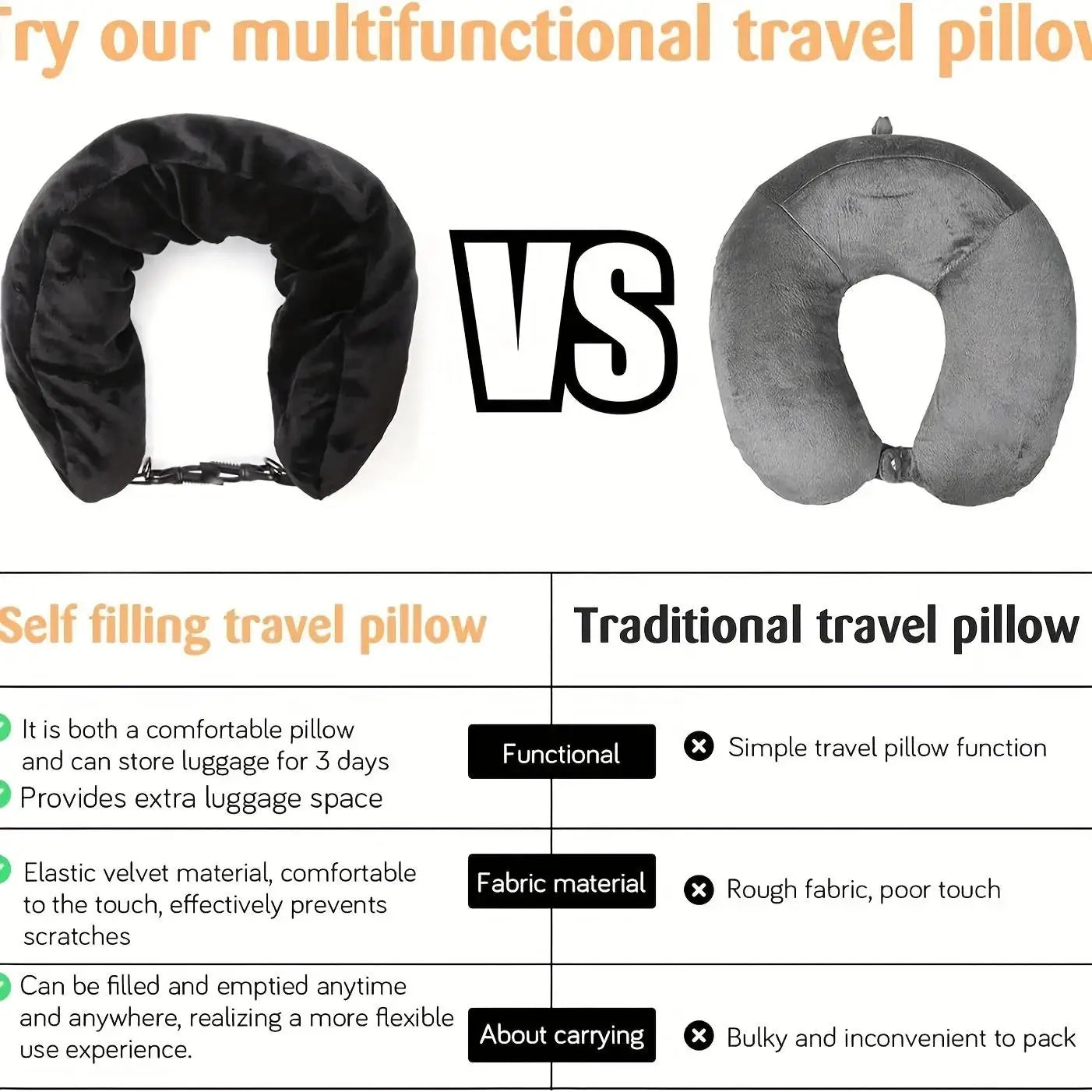 Travel Pillow Can Store  Fillable Clothes Outdoor Pillow Comfortable Portable Travel Storage Bag Cervical Pillow Airplane Neck P