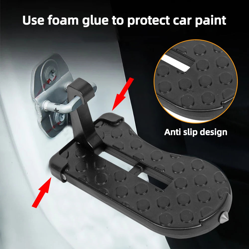 CAER Foldable Car Roof Rack Step Car Door Step Universal Latch Hook Auxiliary Walking Foot Pedal Aluminium Alloy Safety Hammer