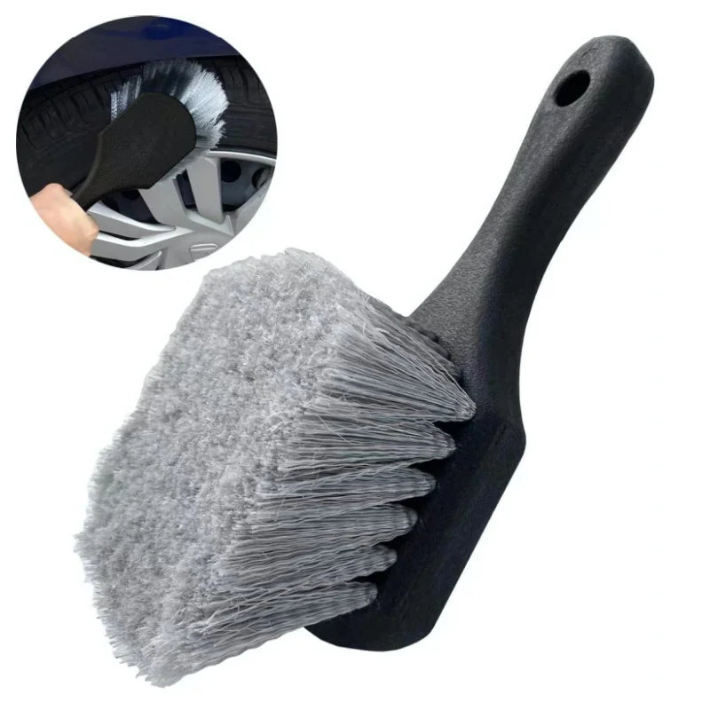 Wheel & Tire Brush for Car Rim, Short Handle Steel Wire Car Wash Brush, Cleans Tires & Releases Dirt and Road Grime