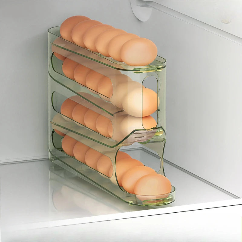 4 Layers Automatic Rolling Egg Holder Rack Fridge Egg Storage Box Container Kitchen Refrigerator Egg Dispenser Fridge Organizer