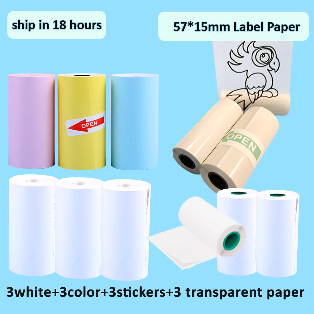 Clearance_Thermal Paper 57*25mm Self-Adhesive White Transparent Sticker Direct Roll Portable Paper For Mini Pocket Printer_Conti