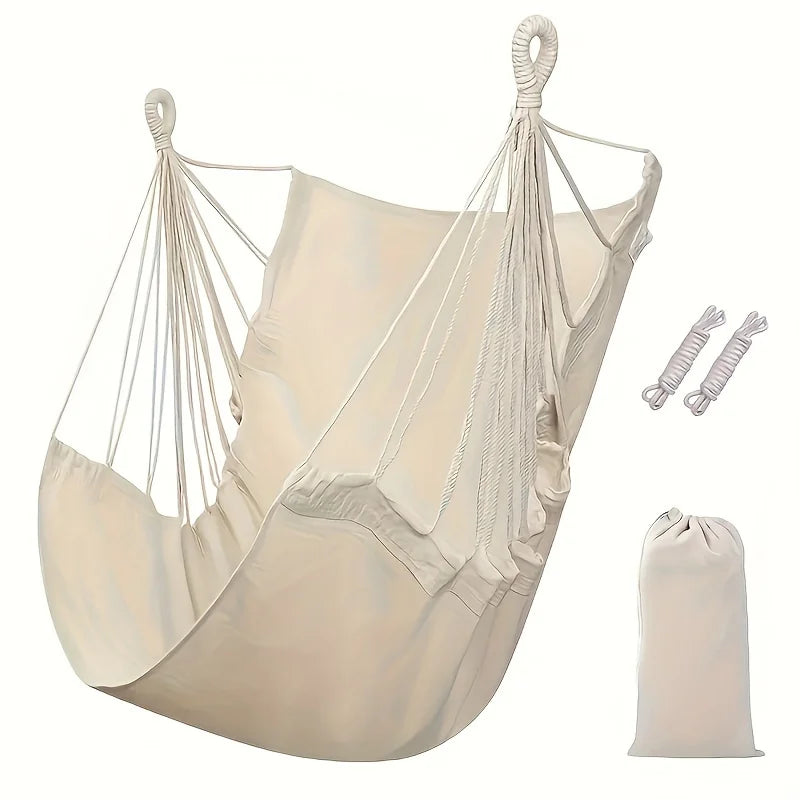 1pc Relaxing Casual Fabric Hammock Chair - Swing & Rocking Comfort for College Dorms - Complete with Two Tie Ropes, Storage Bag,