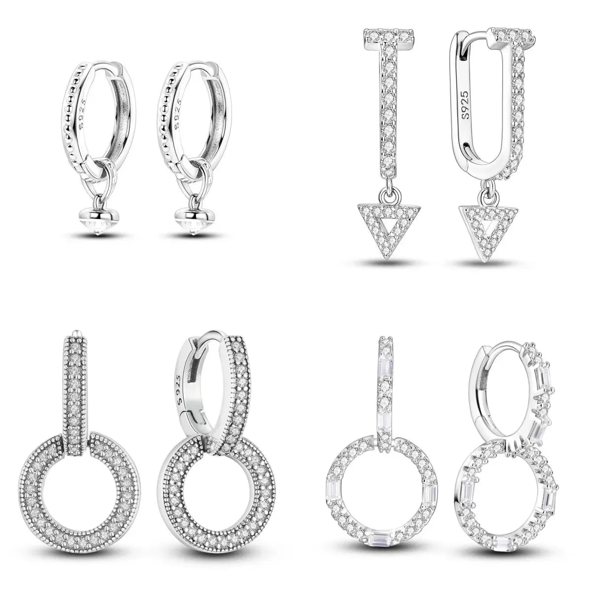 2024 New Sterling Silver S925 Zircon Round Hoop Personality Anti-Lnset Earrings Simple Fine Jewelry For Women Girls Party Gifts