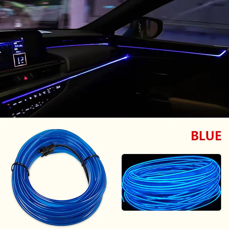 LED Car Interior Decoration Light EL Wiring Neon Strip 1/3/5M For Auto DIY Flexible Ambient Light with USB Drive Atmosphere Lamp