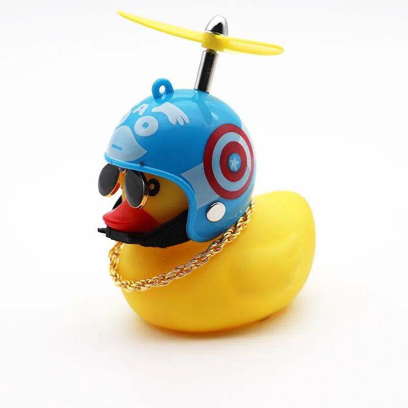 Small Yellow Duck Put A Helmet Sunglasses Propeller Duckling Car Cute Decoration