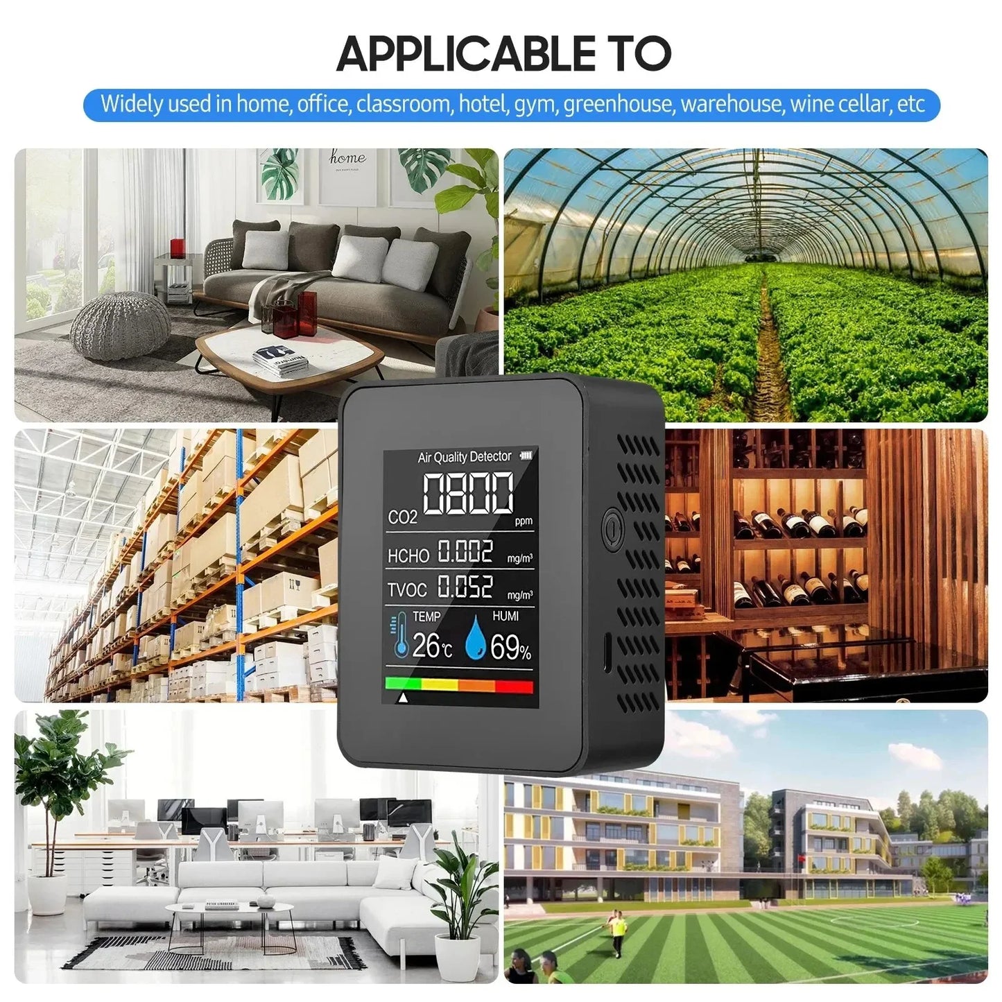 Multifunctional 5in1 CO2 Meter Digital Temperature Humidity Tester Carbon Dioxide TVOC HCHO Detector Air Quality Monitor