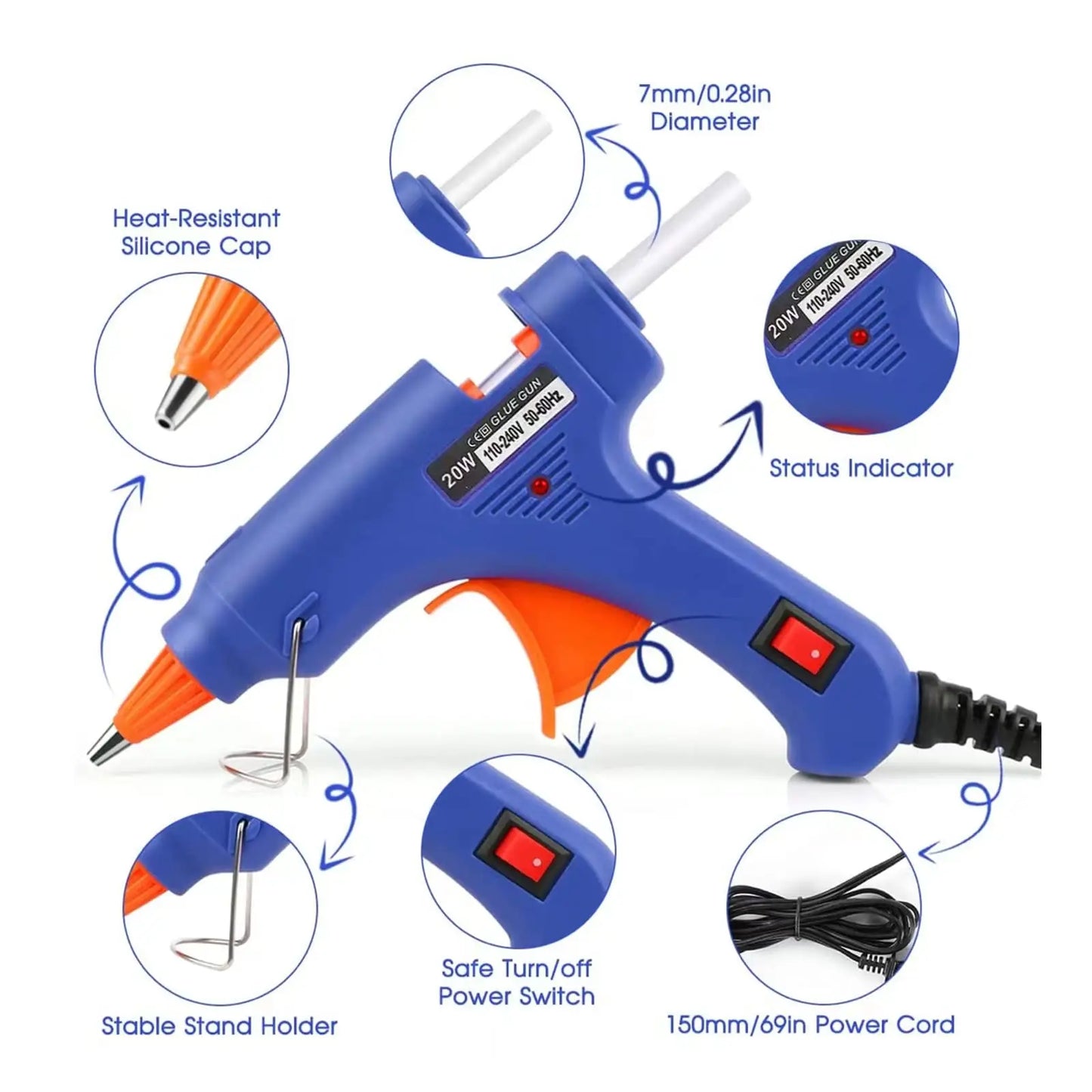 20W Hot Melt Glue Gun with Seal Wax Glue Sticks Household DIY Industrial Guns Heat Temperature Thermo Electric Repair Tool