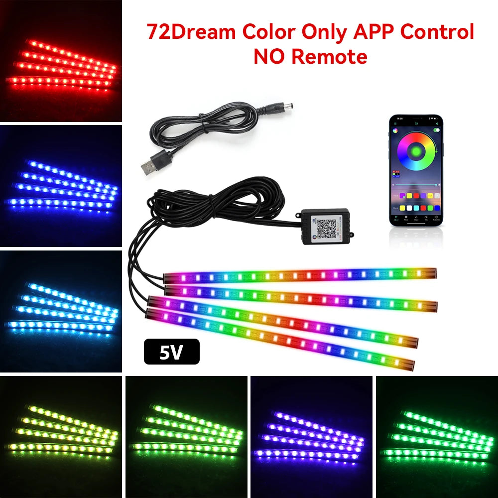 Car Led Foot Ambient With USB Cigarette Lighter Backlight Music Control App RGB Auto Interior Decorative Atmosphere Lights