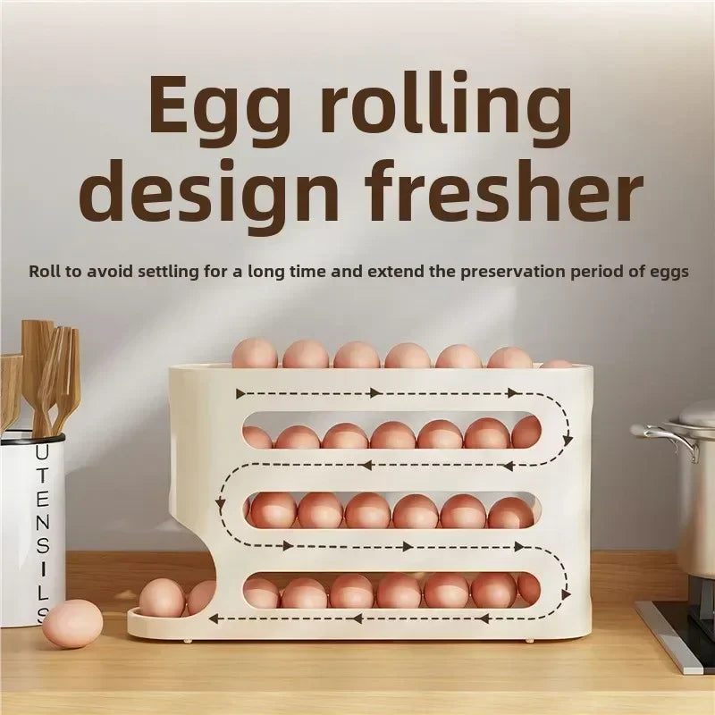 4 Layers Automatic Rolling Egg Holder Rack Fridge Egg Storage Box Container Kitchen Refrigerator Egg Dispenser Fridge Organizer