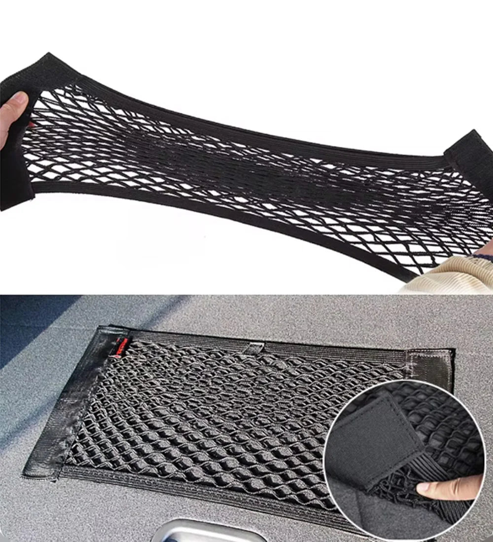 Car storage bag Trunk Seat Elastic String Net Magic Sticker Universal Storage Bag Auto Seat Back Bag