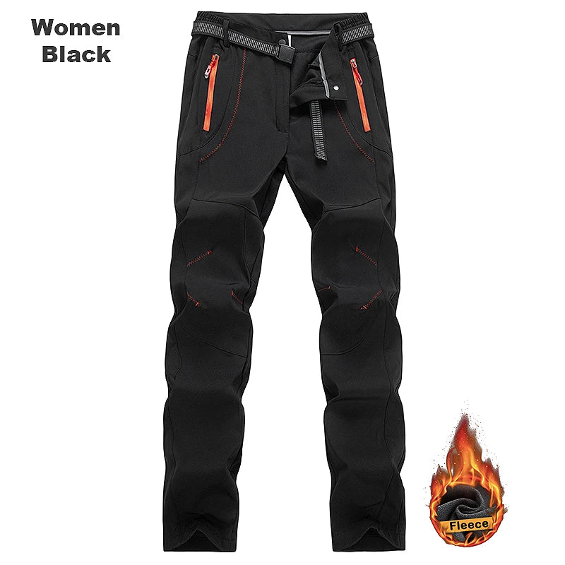 JNLN Men Women Fleece Winter Pants Ski Trekking Hiking Camping Waterproof Pants Outdoor Soft Shell Thick Thermal Cargo Trousers