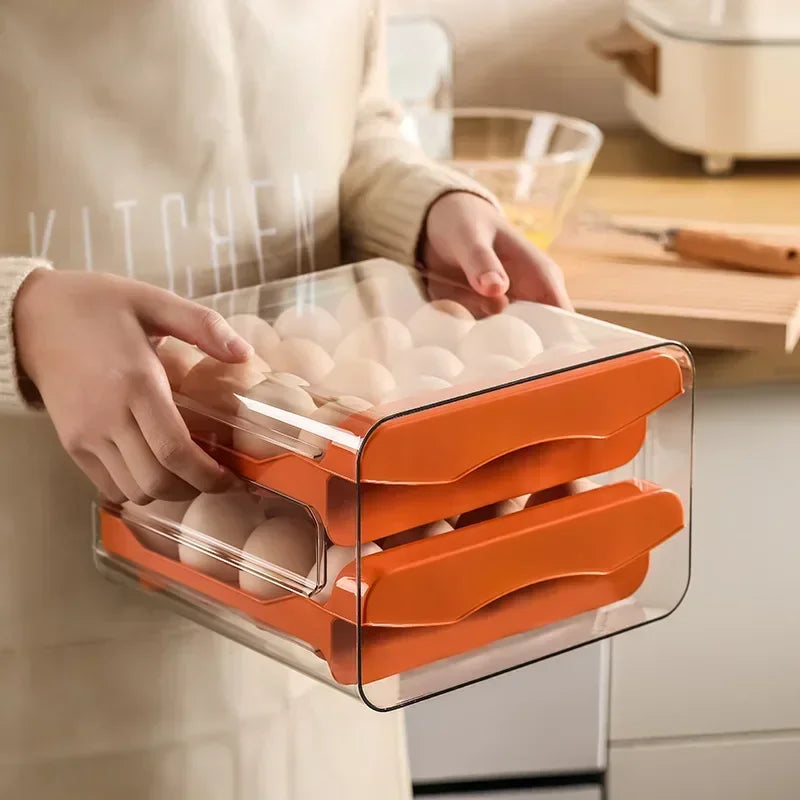 Automatic Scrolling Egg Rack Holder Storage Box Egg Basket Container Organizer Rolldown Refrigerator Egg Dispenser For Kitchen