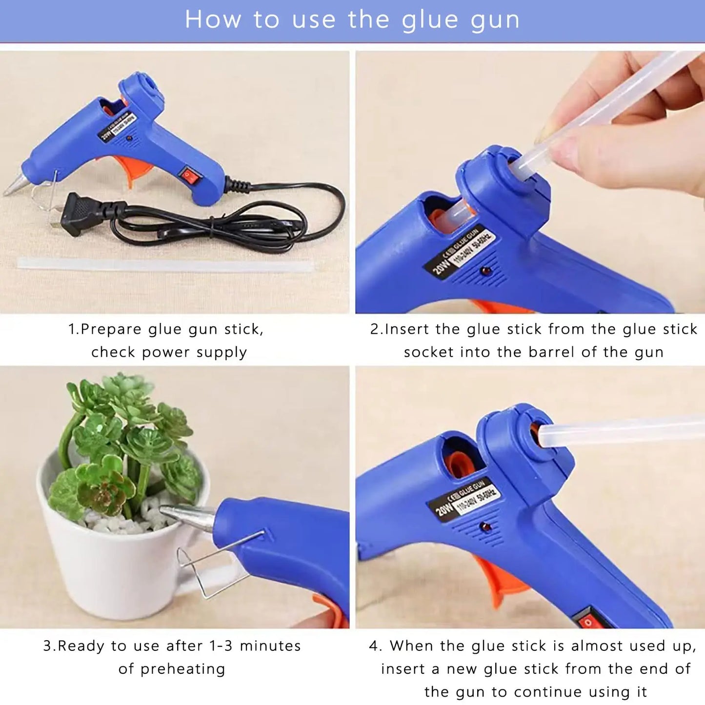 20W Hot Melt Glue Gun with Seal Wax Glue Sticks Household DIY Industrial Guns Heat Temperature Thermo Electric Repair Tool