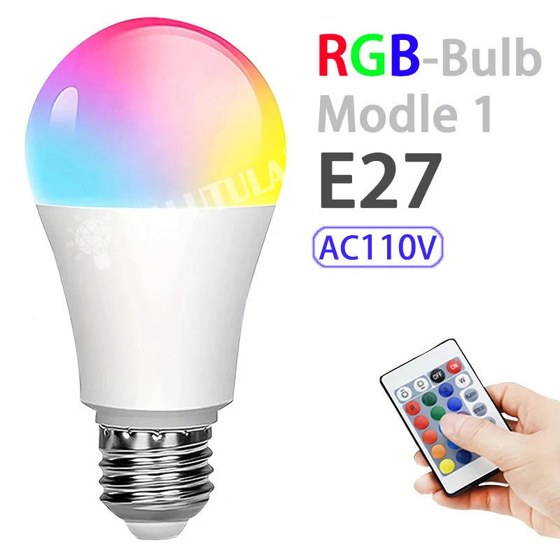 16 Colors RGB Bulb LED Multicolor Bulb E27 Base 220V Household Lighting Dimmable 24 Key Remote Control Atmosphere Neon Light