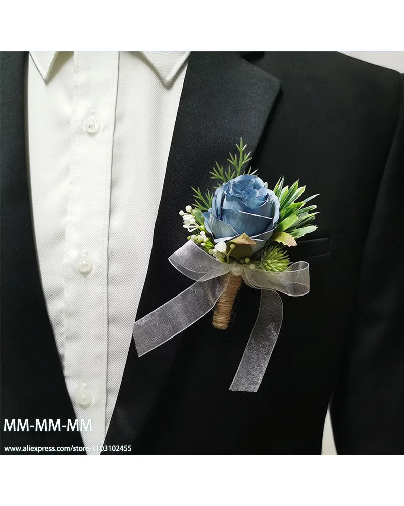 MM Boutonniere And Waist Corsage Set For Wedding for Man Bridegroom Groomsman Silk Flower Decoration Marriage  Accessories