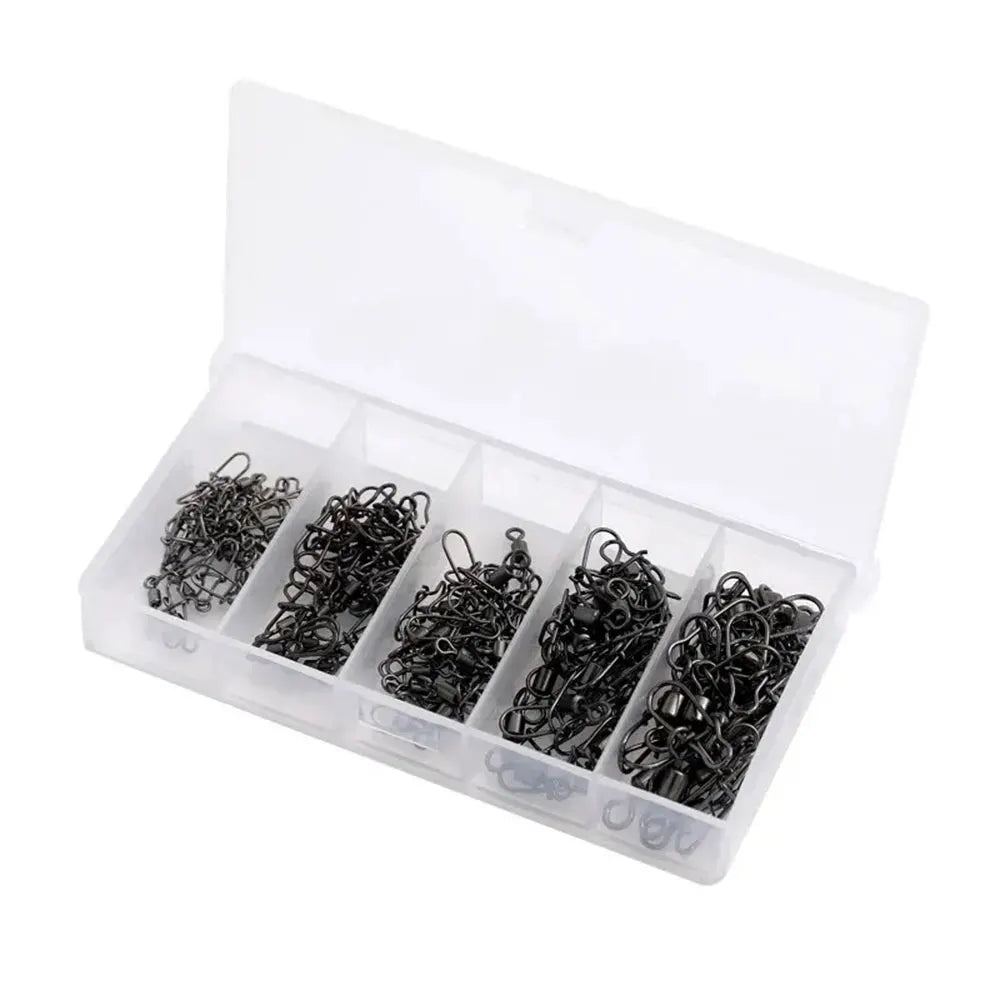 50pc/box Stainless Steel Fishing Connector Pin Bearing Rolling Swivel with Snap Fishhook Lure Accessories