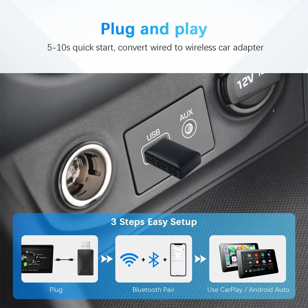 Carplay Wireless Adapter Android Auto 2in 1 Smart Dongle 2025 5G WIFI For iphone Android Phone For Volvo Benz Mg Kia Chery VW