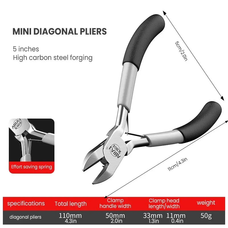 AIRAJ Mini Pointed Toothless Flat Mouth Extended Needle Mouth Oblique Mouth Pliers Flat Mouth Wire Binding Pliers Set