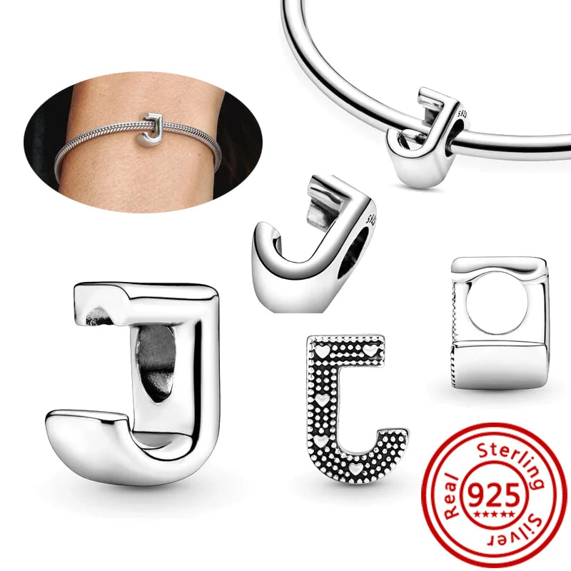 Hot Sale 100% 925 Sterling Silver 26 Letter A~Z Alphabet DIY Name Beads Fit Original Pandora Charm Bracelet Bangles Fine Jewelry